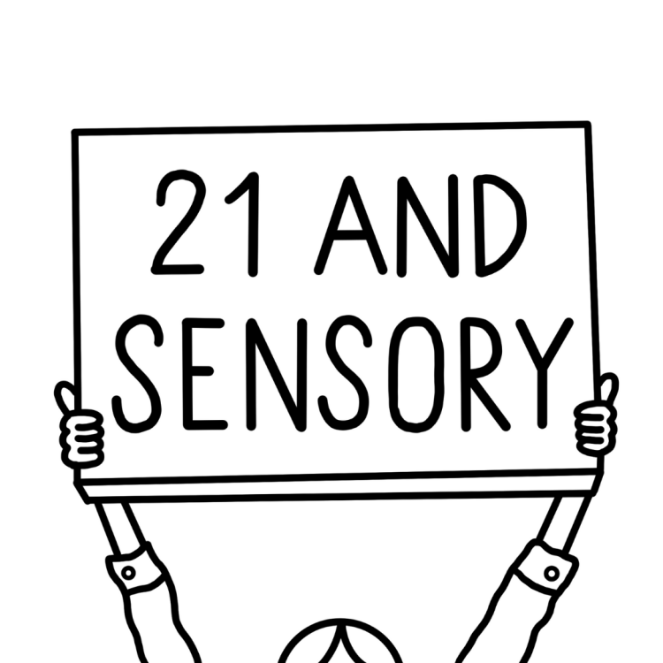 Image of @21andsensory's logo which shows a person holding up a board with the words '21 and sensory' on it